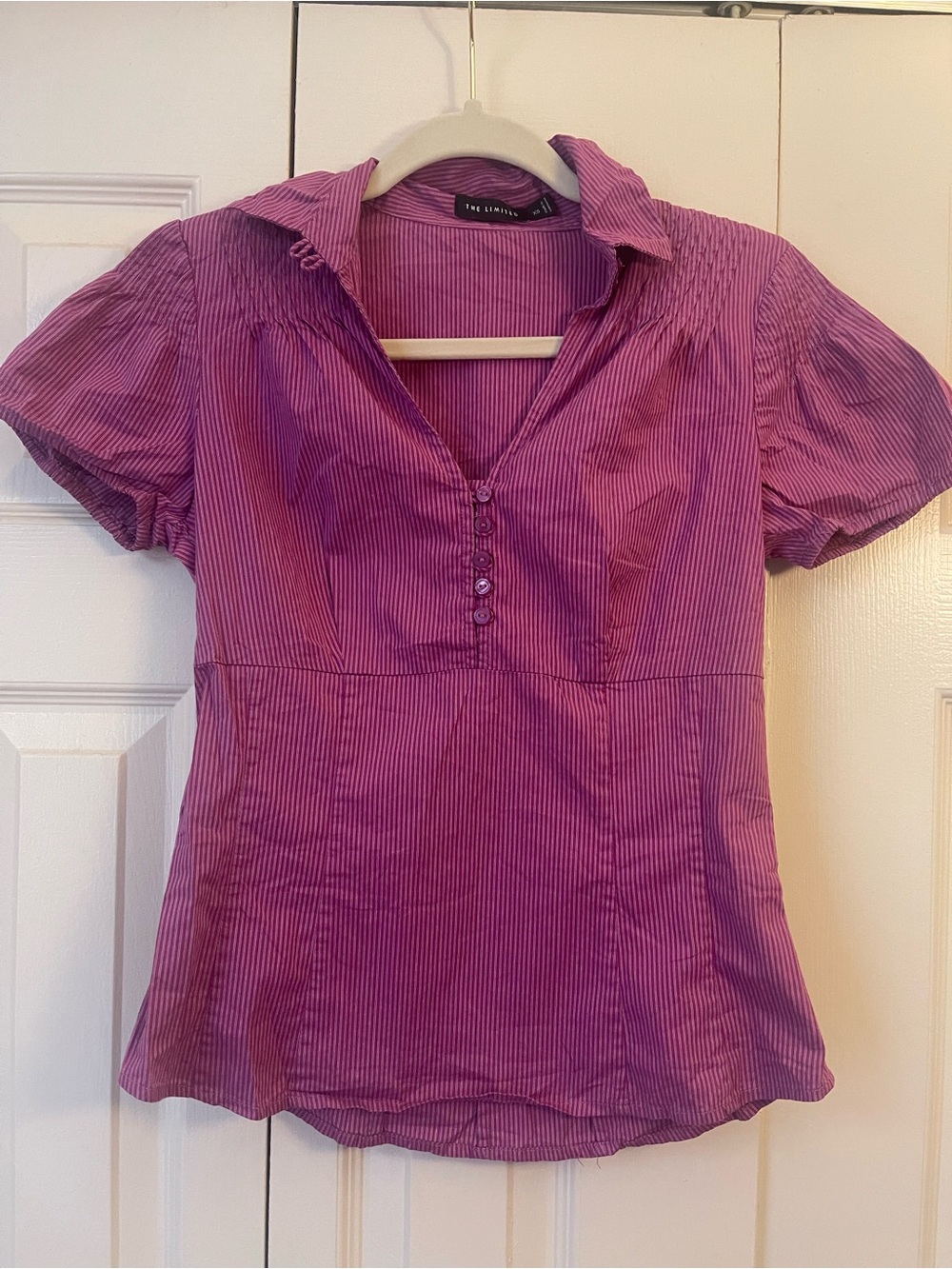 The Limited Magenta Short-Sleeve Button V-Neck Women's Blouse